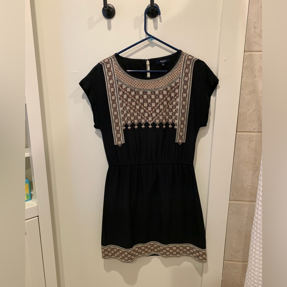 Black silk embroidered dress